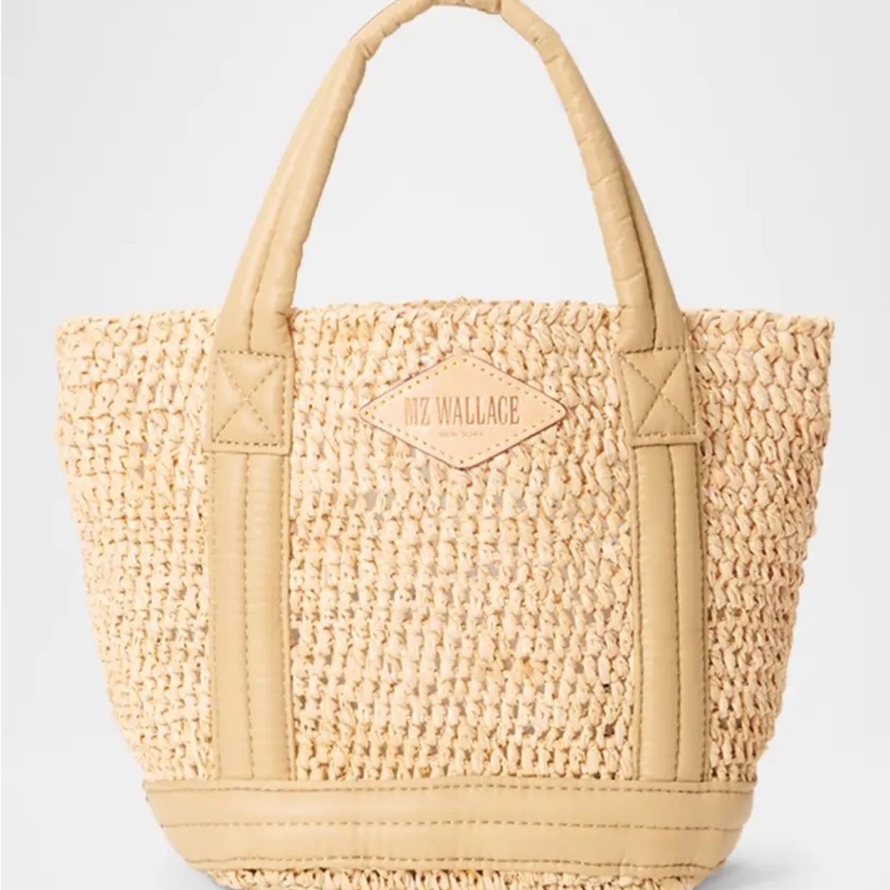 MZ Wallace Mini Raffia & Leather Tote Bag